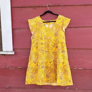 Yellow Paisley and Flower Print Dress w/pockets
